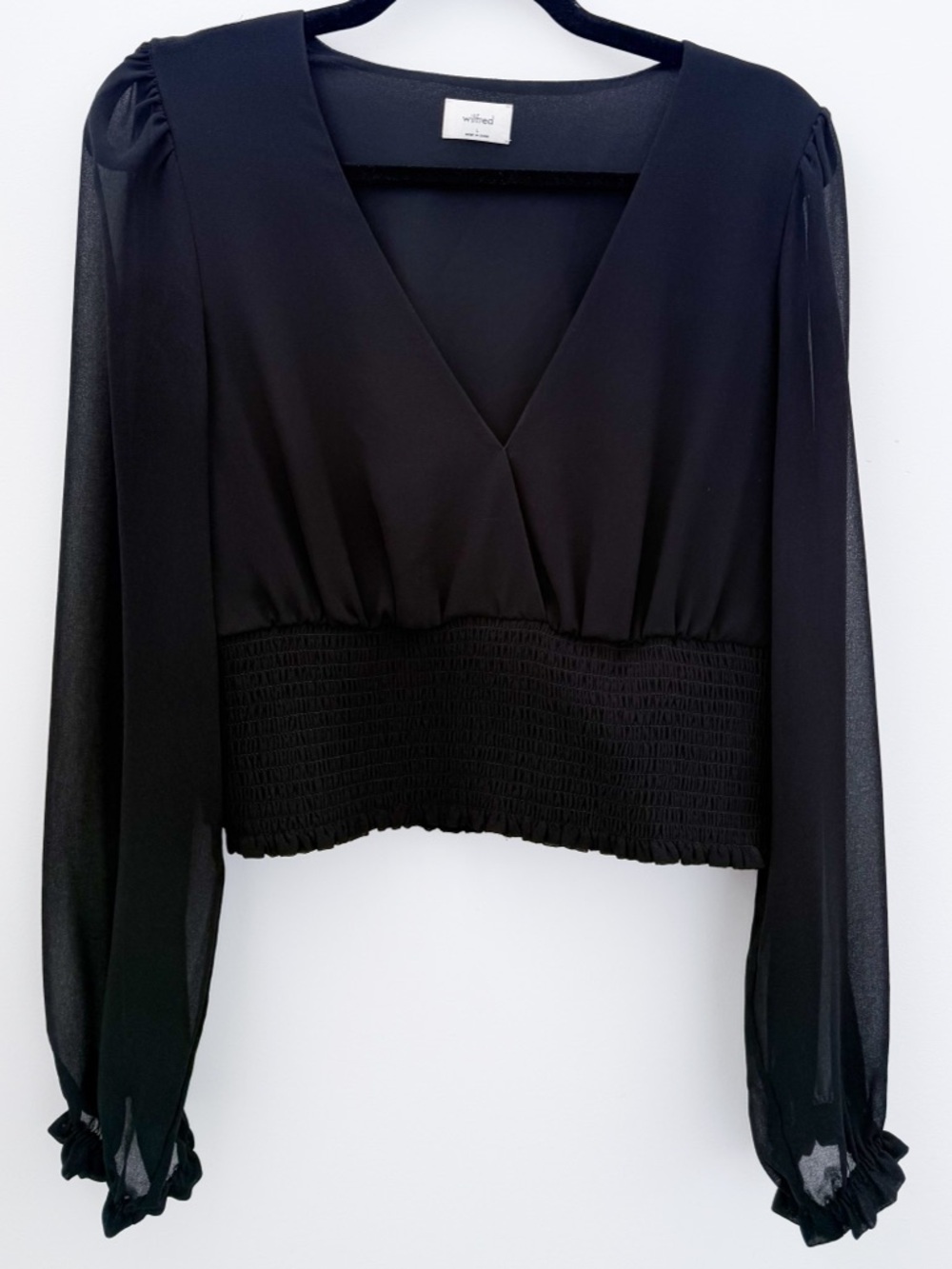 Wilfred Black V-Neck Long Sleeve Smocked Waist Blouse
